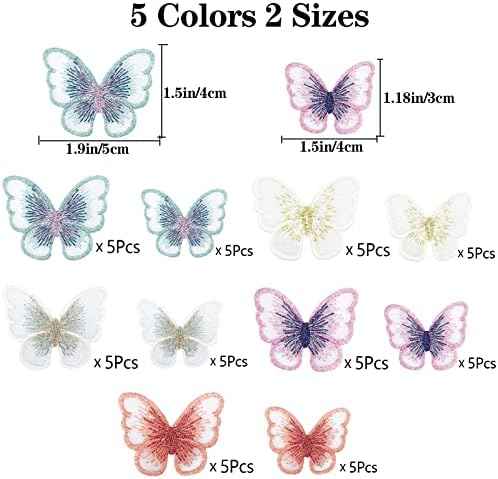 50 Броя, 2 Размера, Лейси Апликация във формата на Пеперуда, Бродерия, Нашивка във формата на пеперуда, Ленти от Органза,
