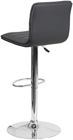 Flash Furniture Vincent 2 Опаковки Модерен Сив Винил Регулируема Бар стол с облегалка, въртящ се стол с Хромирана