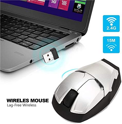 ECOiNVA Безжична Мишка Iron Man Mouse 2.4 G Оптична Компютърна Мишка за Настолен лаптоп PC Mac (Сребрист)