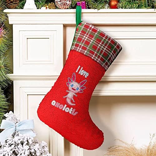 Аз Обичам Коледните Празници Чорапи с Пайети от Аксолотля, Обратим Магически Състав, което променя Цвета си, за Коледната