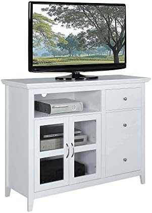 Convenience Concepts поставка за телевизор Highlander 55 инча с 1 чекмедже с шкафчета и рафтове за съхранение, бяла