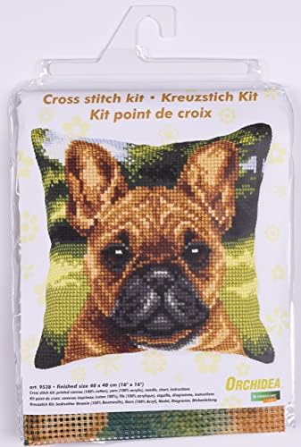 Orchid - Комплект за бродерия на кръстат бод на подушечках - Платно с Изображение на куче - 4,5 броя- за възрастни