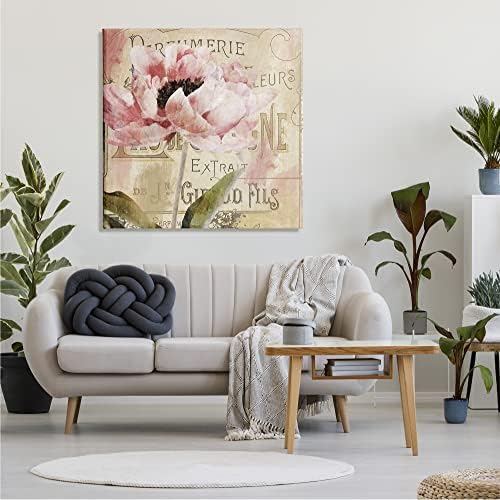 Stupell Industries Ретро розов божур с флорални парижки рекламен модел, платно, стенно изкуство, 36 x 36, зелен