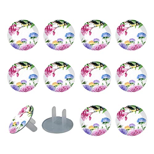 Капачки за ключове 24 Бр., Защита за контакти под формата на цветя във формата на Птици, Кръгли Пластмасови