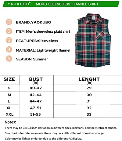 Мъжки фланелевая риза без ръкави YAOKUBO - Карирани Дизайн на Летни дрехи, Ежедневни Ризи с копчета