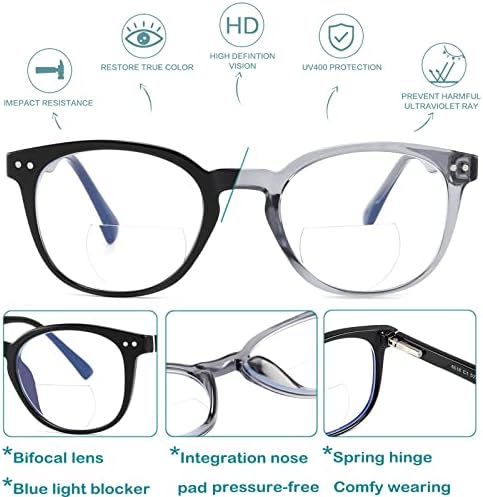 SUNAMOY Бифокални Очила За Четене Женски Мъжки Кръгли Сини Леки Компютърни Четец Стилна Дизайнерска Голяма