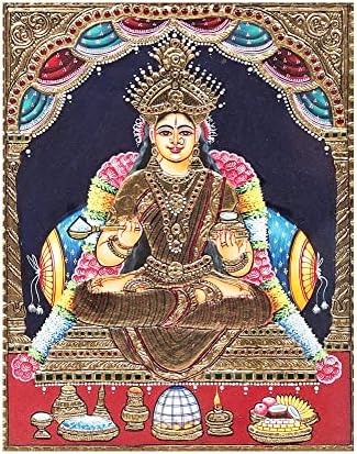 Снимка на Екзотична Индия от 15 x 18 Богинята на Анапурна Танджоре | Традиционните Цветове С 24-Каратово злато | Рамка от Тиково дърво | G