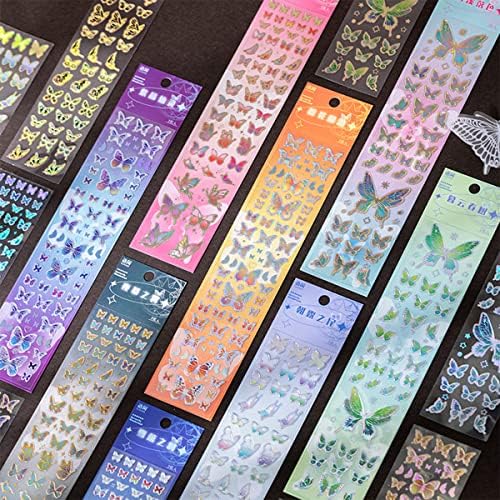 Набор от стикери в корейски стил с пеперуди на 16 листа, Самозалепващи Етикети с пъстър блясък Направи си сам, Корейски етикети