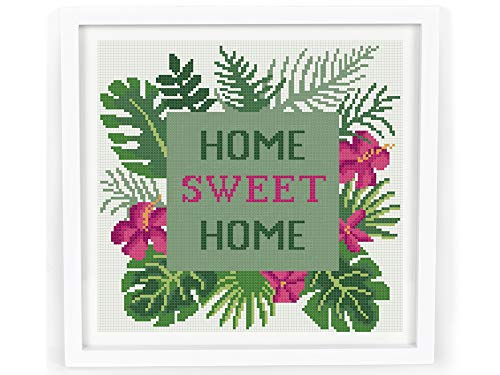 Схеми за кръстосан бод Цветя PDF / Цветен Тропически Прост дизайн кръстат бод за начинаещи / Home Sweet Home