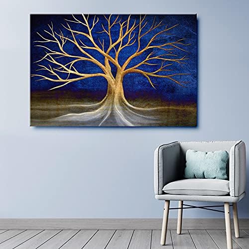 999Store Картина върху платно, със синьо и кафяво дърво (Платно, без рамка, 36x54 инча, синьо) ULP36540370