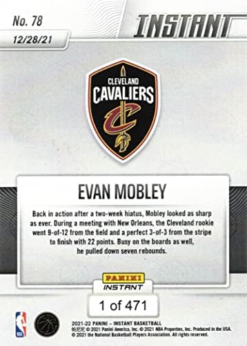 2021-22 Панини Instant Баскетбол 78 Карти начинаещ Евън Мобли - направи общо 471!