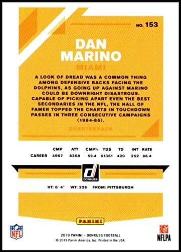 2019 Donruss 153 Дан Марино, Ню Йорк-MT Маями Делфините, Официално Лицензирана търговска карта NFL