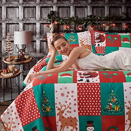 Комплект Ватирани Одеала King Size Коледни Покривки За легла, Домашно Празнична Коледна Спално Бельо, Червено-Зелено