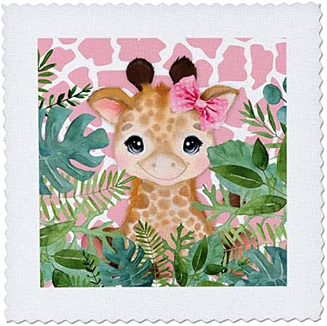 3D Розово Жирафик с лък в косата за момичета в темата на Джунглата - Quilt Squares (qs-360893-7)