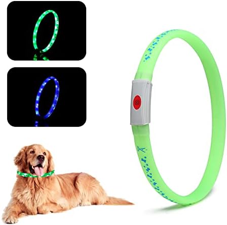 Led Нашийник за кучета, USB Акумулаторна Многоцветен Нажежен Нашийник за Кучета, Осветление за нощни разходки за Увеличаване