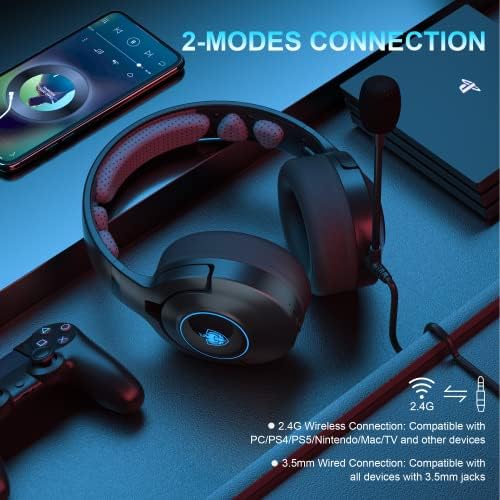 Безжична детска слушалки YOTMS 2.4 G за PC, PS4 PS5, Безжични слушалки за КОМПЮТЪР с микрофон с шумопотискане, Режийни