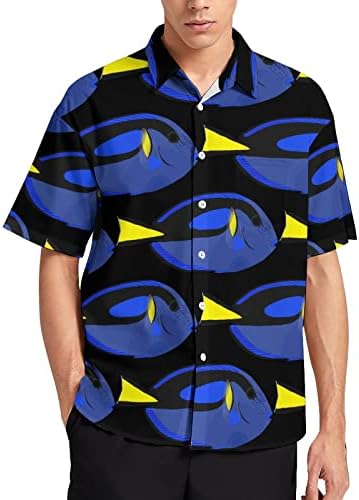 Синя Мъжка риза Tang Kingfish Обичайните Размери с Къс ръкав копчета и джоб