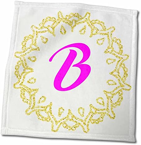 3dRose Елегантна Розова буква Б С монограм В Кръгла Златна рамка с Курсив - Кърпи (twl-239985-3)