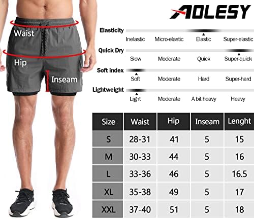 Aolesy Мъжки Шорти за бягане 2 в 1, Спортни Шорти за тренировки във фитнеса, Мъжки бързо съхнещи Леки Спортни