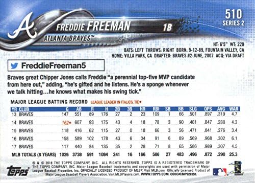 2018 Бейзболна картичка Topps Series 2 510 Фреди Фрийман Атланта Брейвз - GOTBASEBALLCARDS