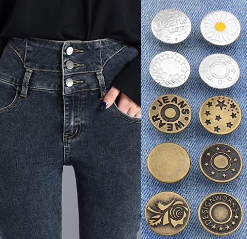 JQYXSS 10 Комплекта 17 мм Деним Копчета Метални Мигновени Копчета Дънкови Копчета безопасни Игли Замяна за Панталони Модни