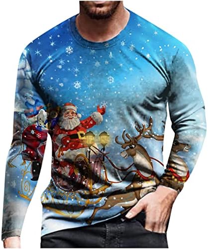 Xmas_ShirtMen Случайни Коледен Пуловер с 3D Дигитален Печат и Лък, Блуза с кръгло деколте и дълъг Ръкав, Тениски