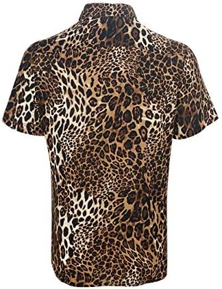 UPAAN Мъжки Диско-Ризи с Леопардовым принтом, Ежедневни Риза с копчета с Къс ръкав