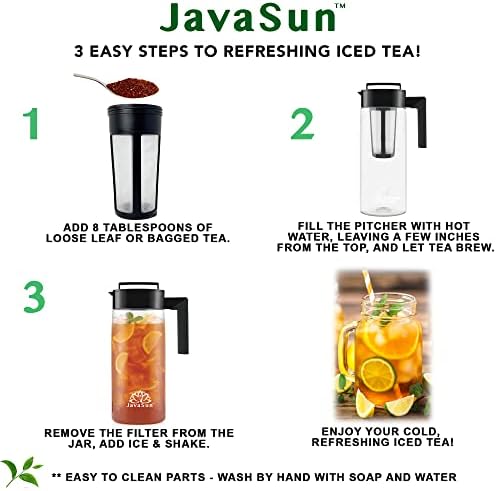 Tea JavaSun Deluxe за приготвяне на студен чай, Голяма, на 2 литра, Стомна, Кувшинчик за студен чай, Не съдържа BPA