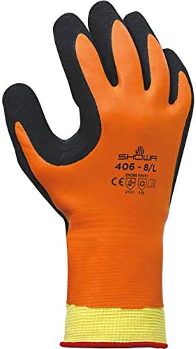 Ръкавици Showa 406 с изолация от разпенен латекс, Водоустойчива и дышащее покритие, Оранжево-черен, Размер: Голям