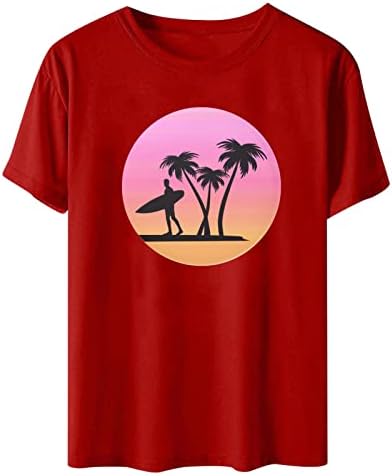 Хавайски Плажни Ризи, Дамски Тениска За Сърфиране с Палми, Тениска с къс ръкав и кръгло деколте, Потник, Празнична Ежедневна