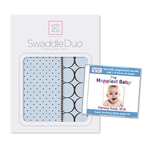 SwaddleDesigns SwaddleDuo, Комплект от 2 пеленальных одеала + Комплект cd-та Happiest Baby White Noise CD,