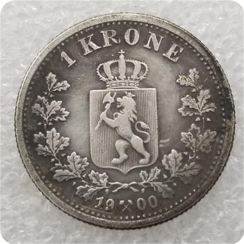 Норвегия 1875,1877,1898,1900,1904 Монети Норвегия в 1 КОРОНАТА Сребърен долар