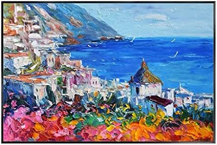 QJIAN Ръчно рисувани Цветни Океанските цветя Гъста Пейзаж на Красивия пейзаж с маслени Бои Подходящи (Цвят: D, размер: 70x100