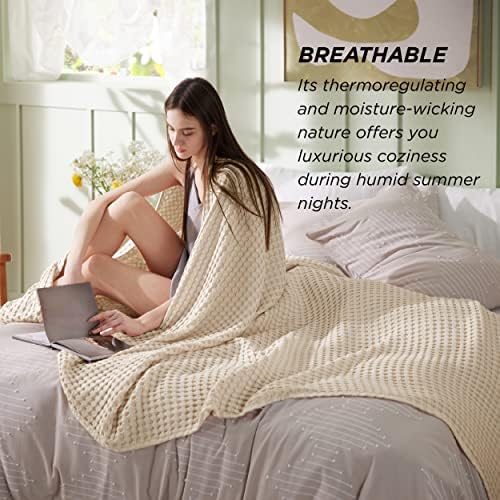Bedsure Охлаждащо бамбуковое вафельное одеало размер Queen Size Bedsure - Мек, лек и дышащее Одеяло за горещ сън,