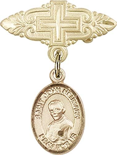 Детски икона Jewels Мания за талисман на St. Джон Neumann и игла за бейджа с Кръст | Детски иконата със златен пълнеж