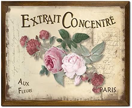Extrait Concentré Aux Fleurs Дървена Табела в Рамка Ретро Френски Рози Цвете В Знак на Селска Къща Здравейте Пролетта