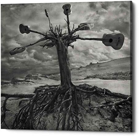 Епична Графити Гитароджева Giclee върху Платно, Стенно изкуство, 26 x 26, Сив
