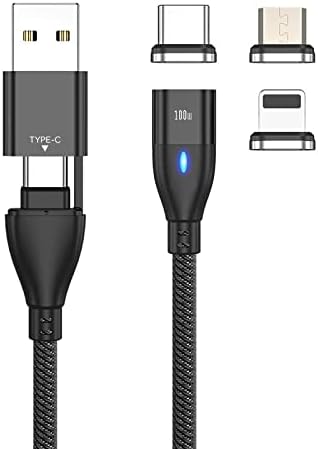 Кабел BoxWave е Съвместим с HyperX SoloCast (кабел от BoxWave) - Кабел за зареждане MagnetoSnap PD AllCharge (100 W), кабел за зареждане Magnet PD мощност 100 W USB Type-C Micro USB за HyperX SoloCast - черно jet black
