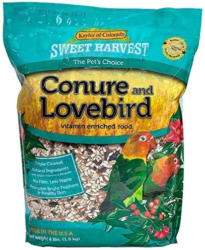 Храна за птици Sweet Harvest Conure и Lovebird, пакет с тегло 4 - Смес от семена за Конуров и неразлучников
