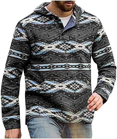 XIAXOGOOL Мъжки Блузи с качулка в стил Уестърн Ацтеките, Hoody С Етнически Принтом, Пуловер Копчета, Пуловер За Мъжете, Блузи