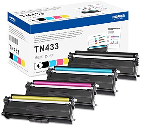 Касети с тонер TN433 с най-висока доходност (4 опаковки, 1BK/1C/1M/1Y) - Съвместими с Dophe TN433, TN-433, смяна на тонер