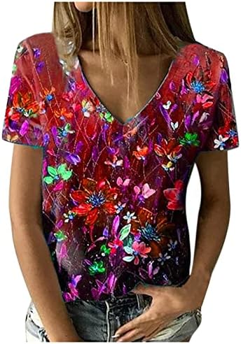 Блуза, Тениска за Момичета Лятна Есенна Дрехи с Къс Ръкав за Концерта в стил Кънтри Y2K Памук Vneck Графичен Обяд Топ D8