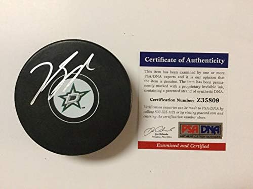Джейсън Спецца Подписа хокей шайба Далас Старс с автограф на PSA DNA COA a - за Миене на НХЛ с автограф