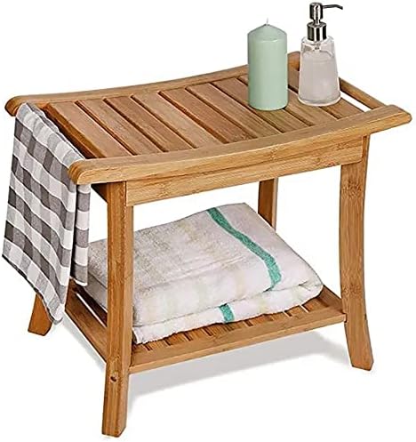 Бамбуков Стол за душ с дръжки, 2 Нива, Wooden Спа-Водоустойчив Столче За Душата, Преносим Дървена Табуретка-Органайзер