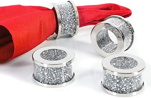 Комплект пръстени за салфетки от 4 теми, Кристал, Сребро, Дрънкулката, Диаманти, Украшения за маса за Хранене за Коледа,