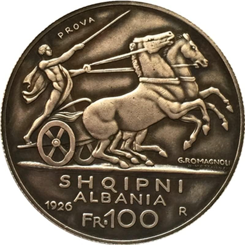 Чиста Мед, сребърно покритие Старинна Сребърна Доларова Монета, Албанска Монета от 1926 г., Събирането на Занаятите