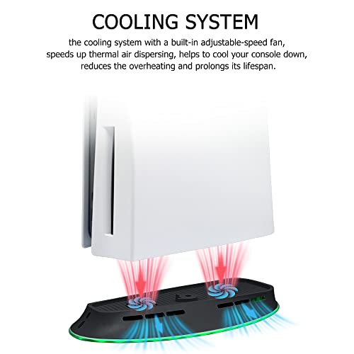 Поставка за вентилатора за охлаждане PS5 с RGB подсветка, 2 Скоростни вентилатор, Осветление DOBEWINGDELOU, Охлаждаща