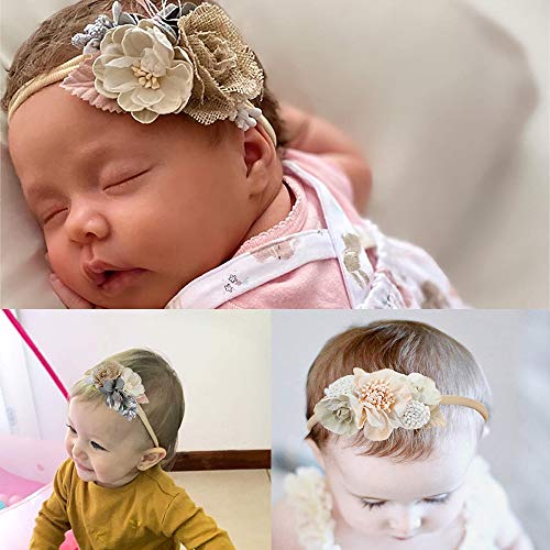 Найлон Превръзка На Главата с Цветя Модел за Малки Момичета-Еластична Лента За Коса С Лък за ръчна Работа За Новородени Бебета