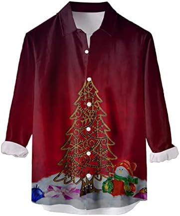 ZDDO, Коледни Ризи с копчета за мъже, с Дълъг ръкав, 3D Забавна Коледна Хавайска Риза с Принтом Дядо Коледа, Дебнещ