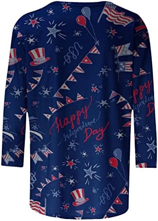 Comigeewa Щастлива Тениска за момичета Есен-Лято с 3/4 ръкав и кръгло деколте, Блузи с Принтом Хартата на САЩ,